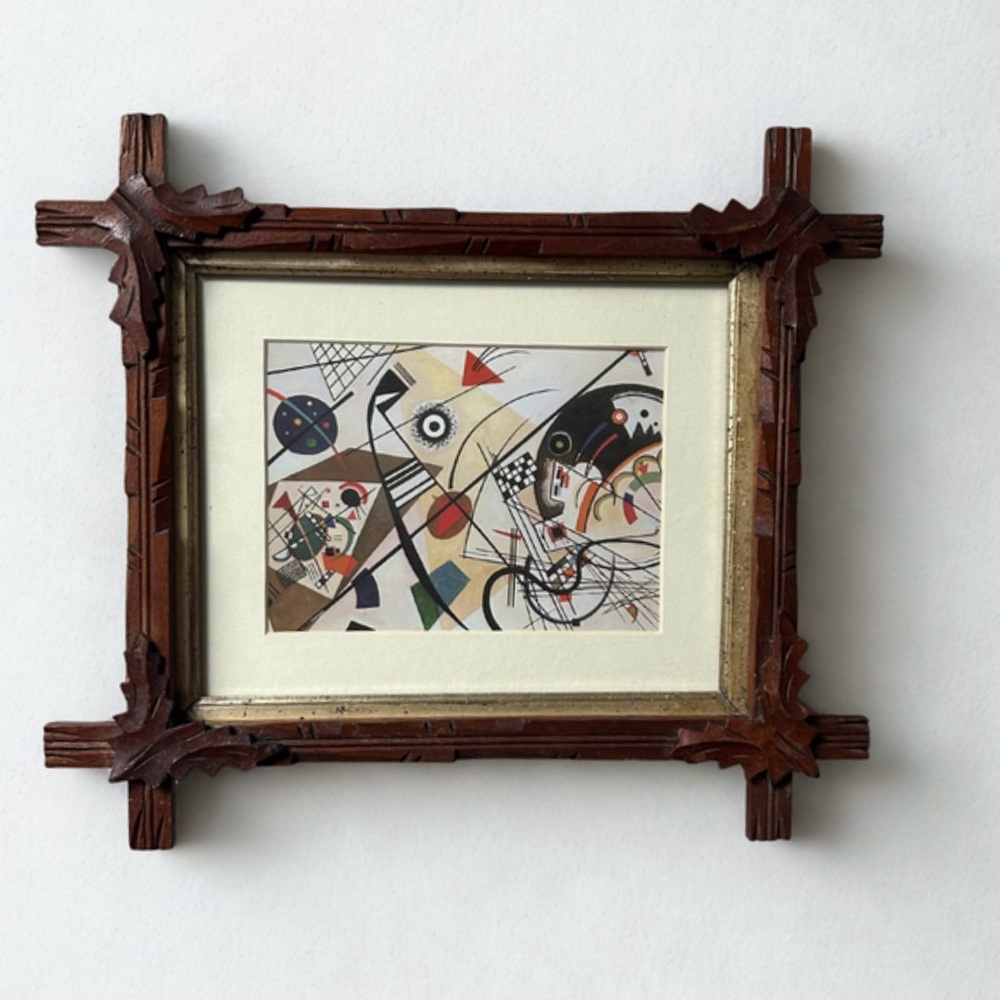 Vintage Abstract Art in vintage folk art Ornate Wooden Frame